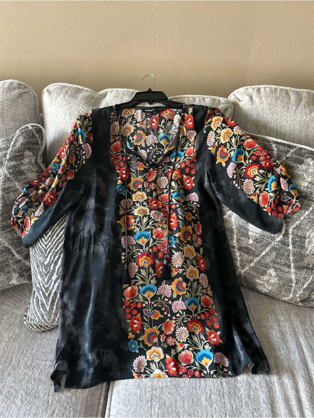 Black Floral Tunic with Vibrant Multicolor  print flowers